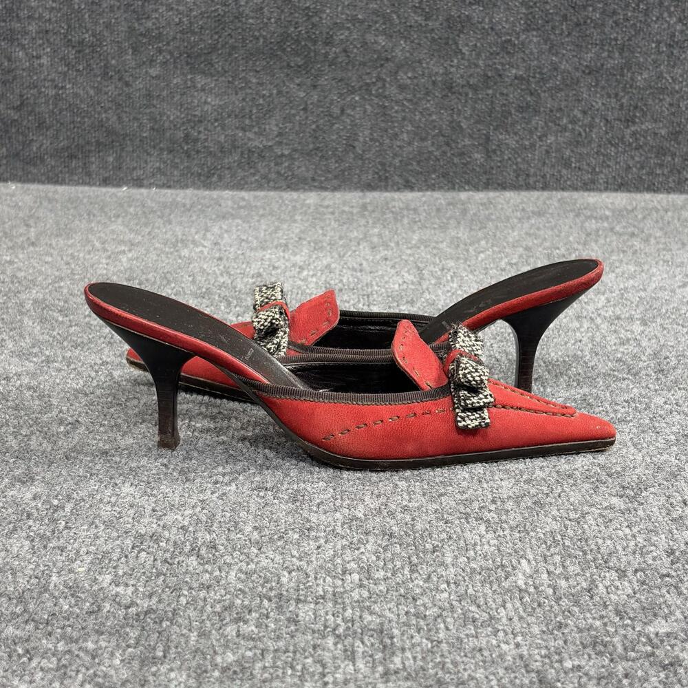 Prada Shoes Womens 6 EU 36 Red Suede Bow Mule Pointed Toe Heels Italy